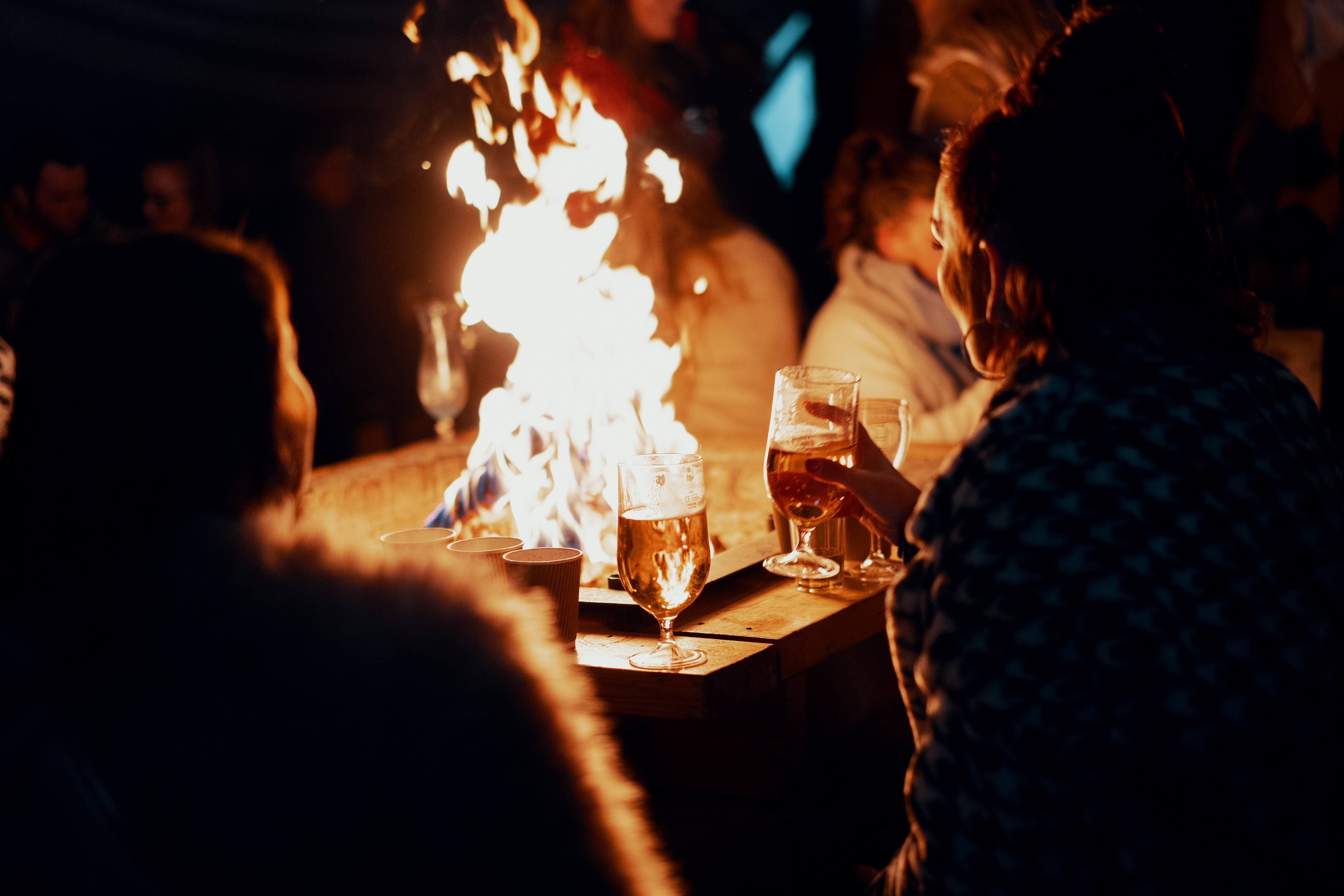 Residents gathered by the courtyard firepit